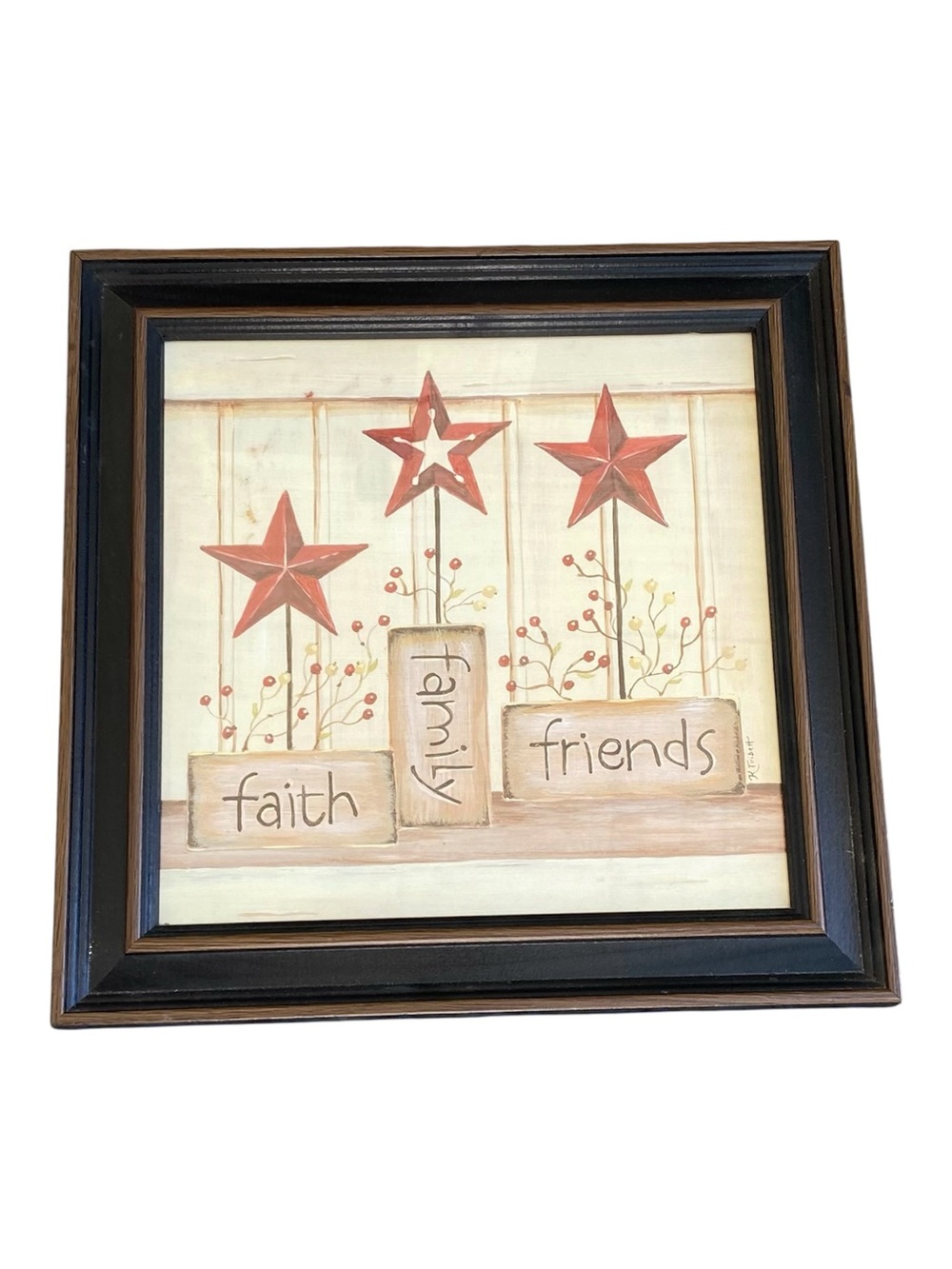 Primitive Country Farmhouse Wall Art Faith Family Friends Framed Print Rustic